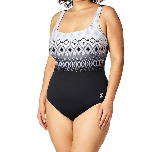 TYR Women Baltic Star Aqua ControlFit 1pc SwimSuit Black Grey - Size 10 - $80 - Picture 1 of 8